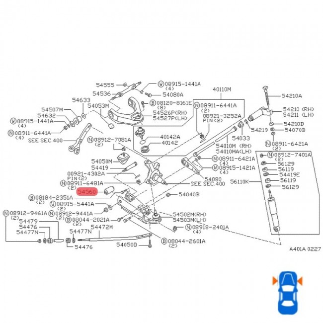 54560-01G00  BUJE MESETA INFERIOR NISSAN D21 2.4 96-07 2WD