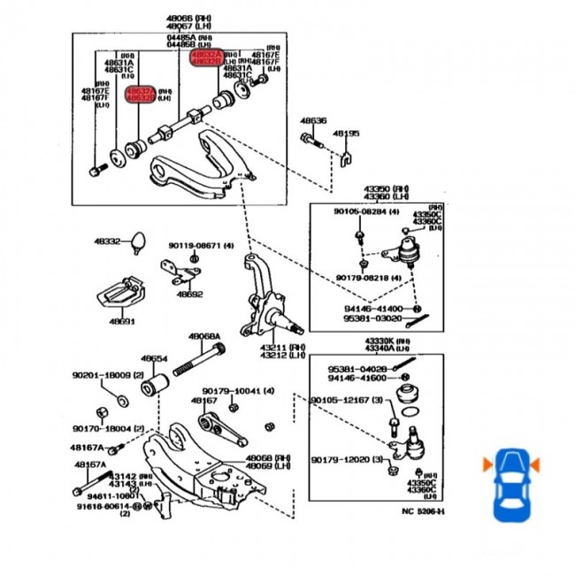 48635-26010 48635-35010 BUJE MESETA SUPERIOR TOYOTA  HILUX 2.4 98-05 2WD