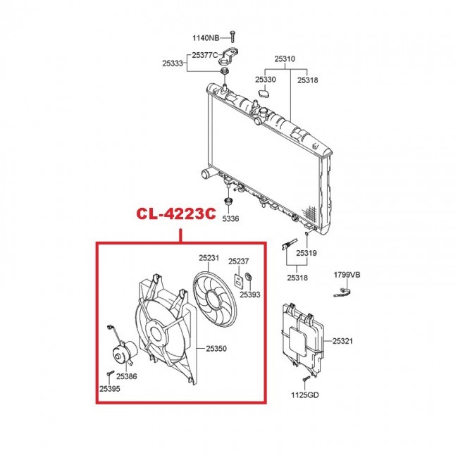 CL-4223C 25380-25000 ELECTROVENTILADOR RADIADOR HYUNDAI ACCENT 1.5 00-05