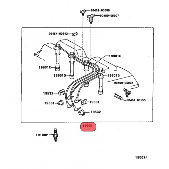 19037-75010  CABLE BUJIA TOYOTA MERU 2.7 05-09