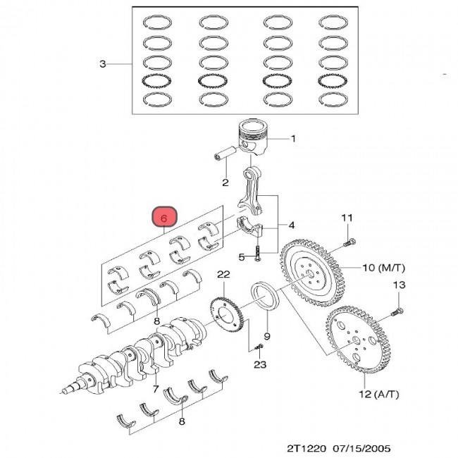 96351995-025 96351995 CONCHAS BIELAS 0.10 CHEVROLET AVEO 1.5 03-05