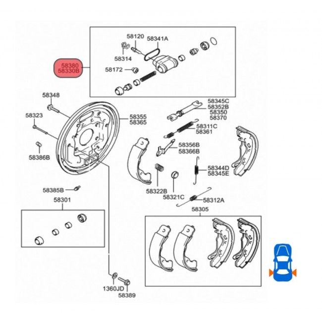 58380-22000 58380-22000 CILINDROS FRENOS TRASEROS DERECHO HYUNDAI ACCENT 1.3 99-05
