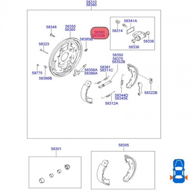 58380-22000 58380-25200 CILINDROS FRENOS TRASEROS DERECHO HYUNDAI GETZ 1.6 05-12