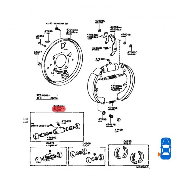 47570-16010  CILINDROS FRENOS TRASEROS IZQUIERDO TOYOTA COROLLA ARAYA 89-92