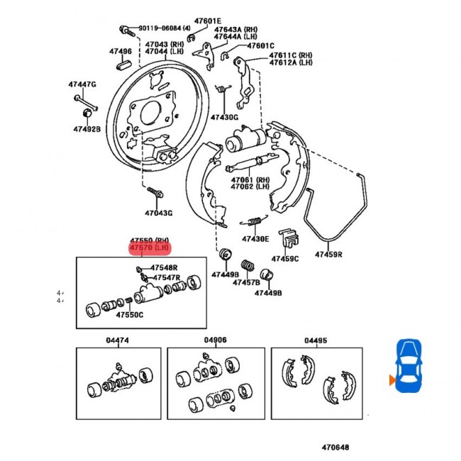 47570-16010  CILINDROS FRENOS TRASEROS IZQUIERDO TOYOTA STARLET 1.3 98-96