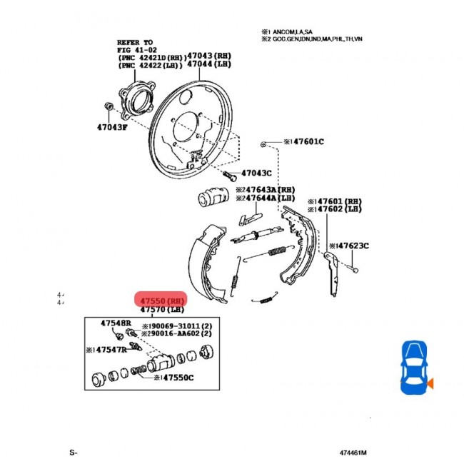 47550-09070  CILINDROS FRENOS TRASEROS DERECHO TOYOTA HILUX 2.7 06-12