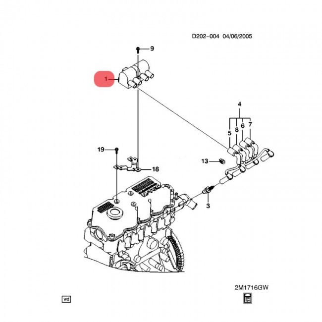 96253555  BOBINA DE CHEVROLET SPARK 1.0 05-15