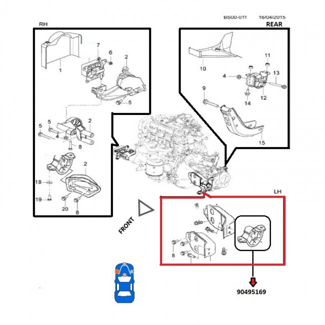 9027 90495169 BASE DE MOTOR IZQUIERDA CHEVROLET CORSA 1.3 SIN A/C