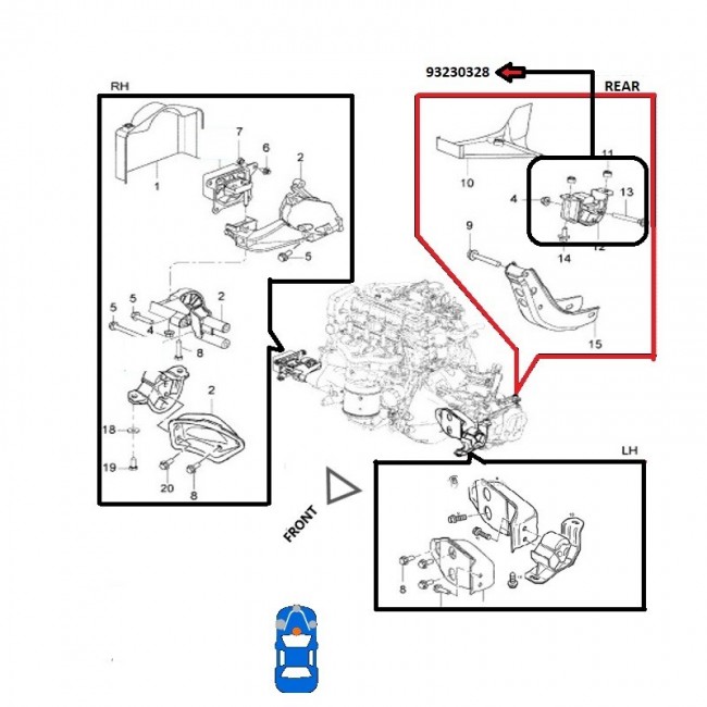 9029 93230328 BASE DE MOTOR TRASERA CHEVROLET CORSA 1.6 SINC.
