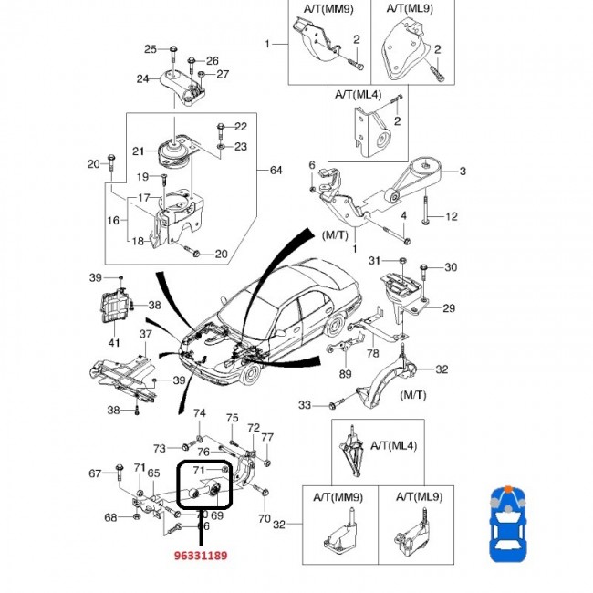 19946 96331189 BASE MOTOR DELANTERA DAEWOO NUBIRA 1.6