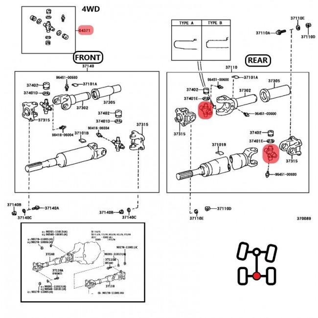 04371-36030 GUT-20 CRUCETA DE CARDAN TRASERO TOYOTA AUTANA 4.5 1998-2007