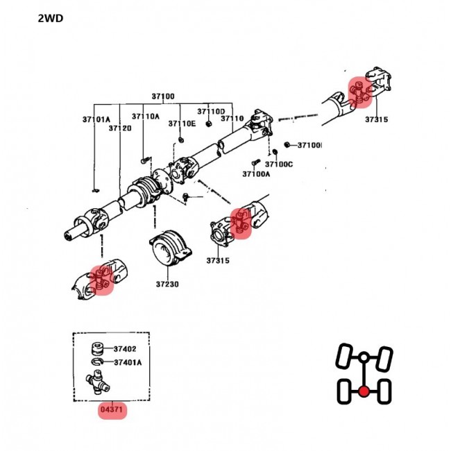 04371-30021 GUT-27 CRUCETA DE CARDAN TOYOTA HILUX 2.4 1990-1997