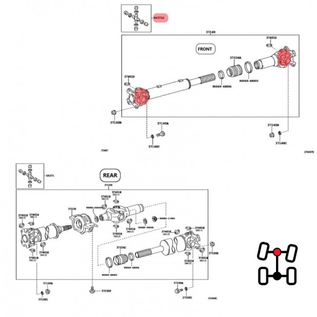 04375-0K010 GUT-25 CRUCETA DE CARDAN DELANTERO TOYOTA HILUX 4.0 KAVAK 2006-2015