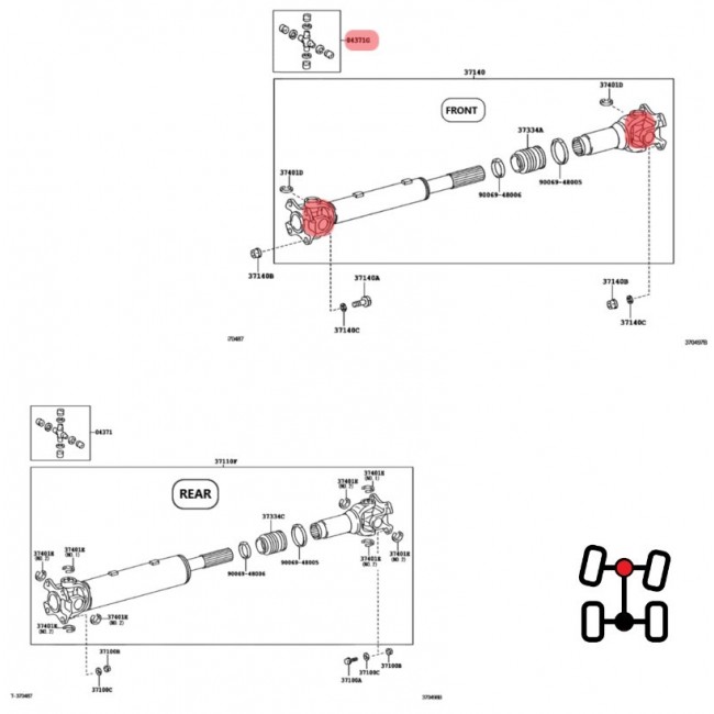 04375-0K010 GUT-25 CRUCETA DE CARDAN DELANTERO TOYOTA FORTUNNER 4.0 2006-2015