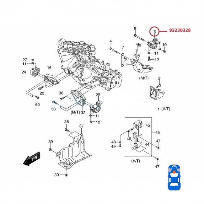 93230328 GM0055 BASE MOTOR TRASERA DAEWOO LANOS 1.5 97-02
