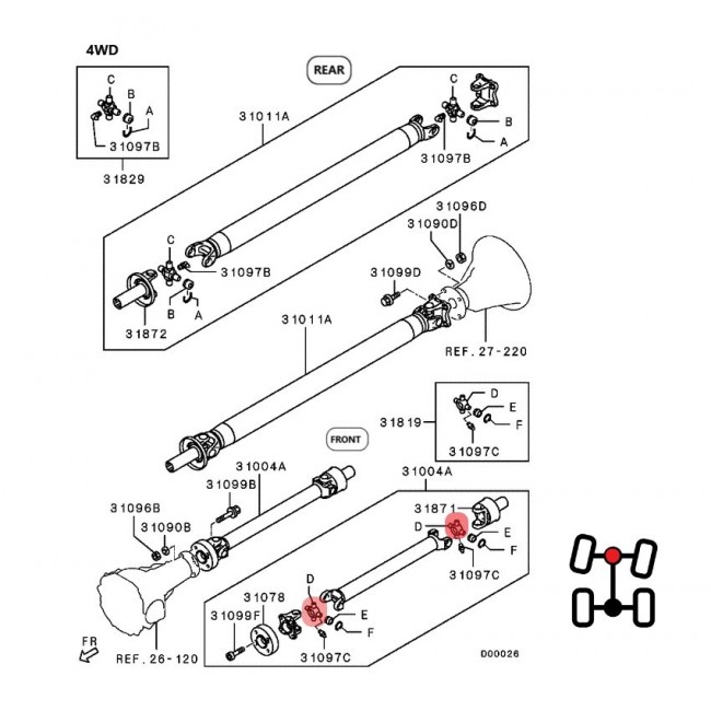MR196838  GUM-91 CRUCETA DE CARDAN DELANTERO MITSUBISHI L200 SPORTERO 3.5 2008-2015