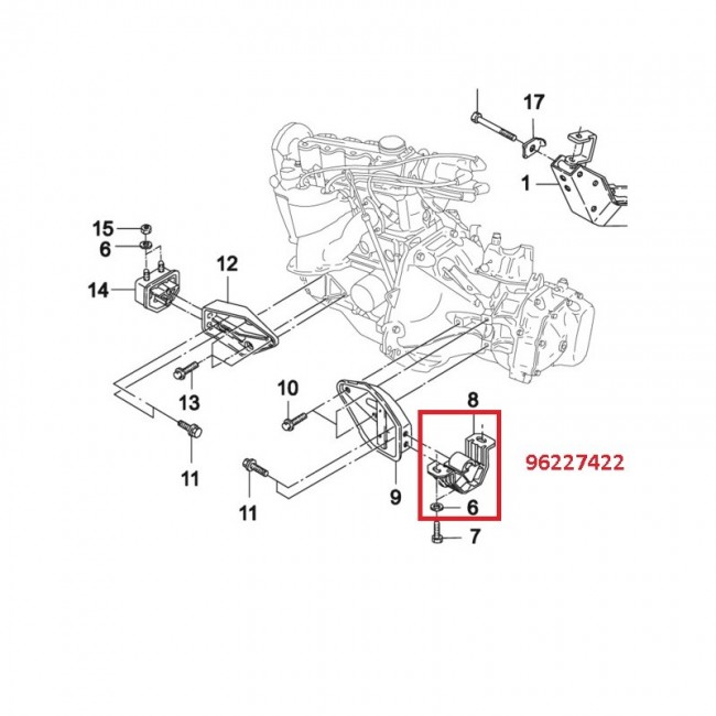 DA0008 96227422 BASE MOTOR IZQUIERDA  SINC. DAEWOO LANOS 1.5 97-02