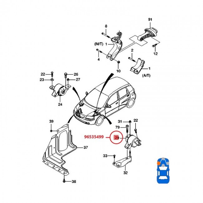 GM0211 96535499 BASE MOTOR IZQUIERDA CHEVROLET AVEO 1.6 06-10
