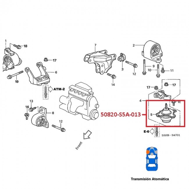 50820-S5A-013 50820-S5A-013 BASE MOTOR IZQUIERDA HONDA CIVIC 1.7 01-05