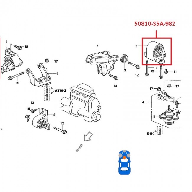 50810-S5A-982-TH 50810-S5A-013 BASE MOTOR TRASERA HONDA CIVIC 1.7 01-05