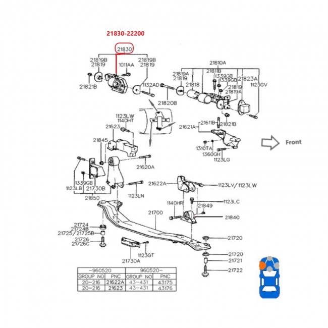 21830-22200 21830-22200 BASE DE  MOTOR IZQUIERDA HYUNDAI ACCENT 1.3 SINC.