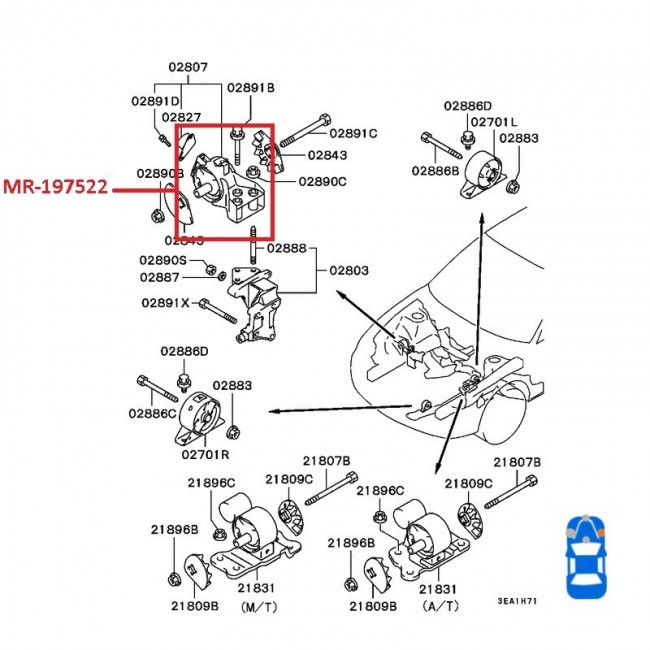 MR-244836 MR-244836 BUJE BASE DE MOTOR DERECHA MITSUBISHI LANCER  1.3 97-01