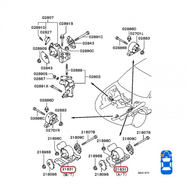 MR-244836 MR244886 BUJE BASE DE MOTOR IZQUIERDA MITSUBISHI LANCER  1.3 97-01