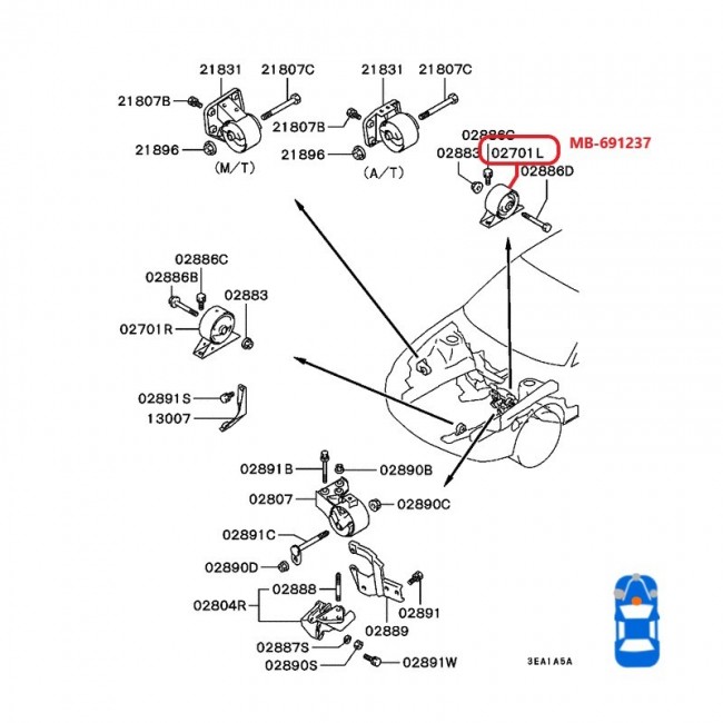 MB-691237-TH MB-691237 BASE DE MOTOR TRASERA MITSUBISHI LANCER 1.5 92-96