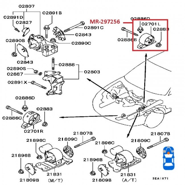 MR-297256 MR-297257 BUJE BASE DE MOTOR TRASERA MITSUBISHI LANCER  1.5 97-01