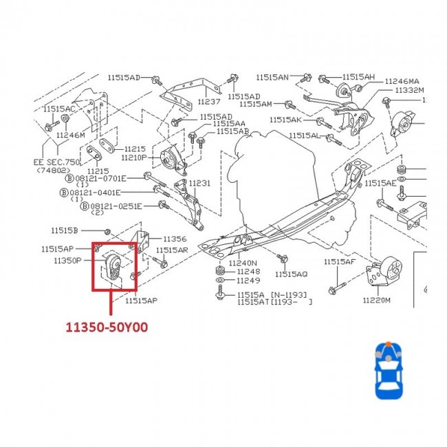 11350-50Y00 11350-41B00 BASE MOTOR DELANTERA NISSAN SENTRA B14 95-99 SINC.