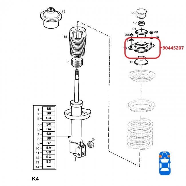 GM0051 90445207 BASE AMORTIGUADOR DELANTERA CHEVROLET CORSA 1.4 00-06