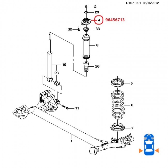 96456713-K 96456713 BASE AMORTIGUADOR TRASERA CHEVROLET AVEO 1.6 06-10
