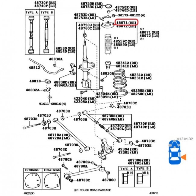 48071-12080-TH 48071-12140 BASE AMORTIGUADOR TRASERAS DERECHA TOYOTA COROLLA 1.8 92-97