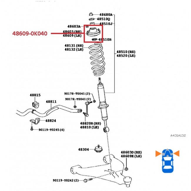 48609-0K040-TH 48609-0K050 BASE AMORTIGUADOR DELANTERA TOYOTA HILUX 2.7 06-12