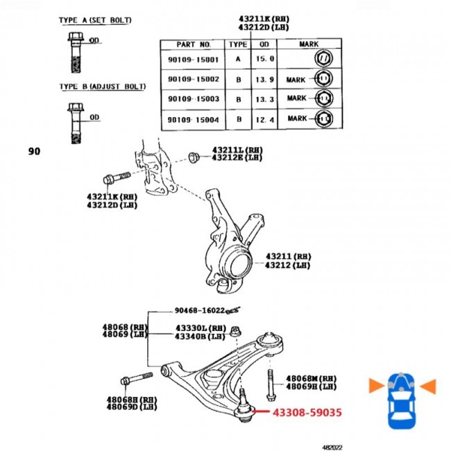 43308-59035 43308-59035 MUÑON TOYOTA YARIS 1.3 00-06