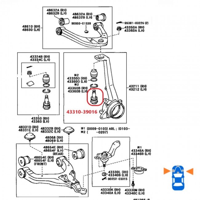 43310-39016 43310-39016 MUÑON SUPERIOR TOYOTA PRADO 00-06