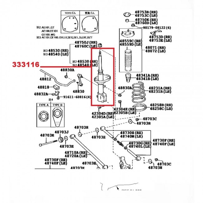 333116-JSK 90179-12025 AMORTIGUADOR TRASERO TOYOTA COROLLA 92-97 RH